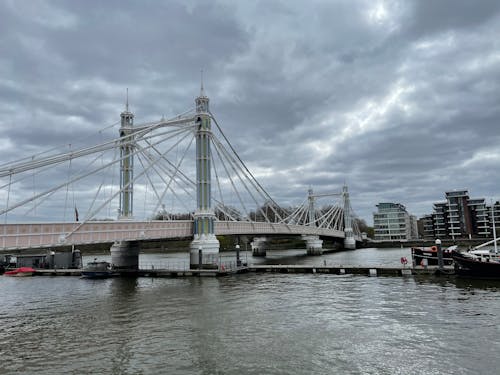 Steel Suspension Bridge in Modern City