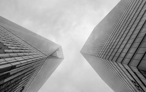 Grayscale Photo of High-Rise Buildings