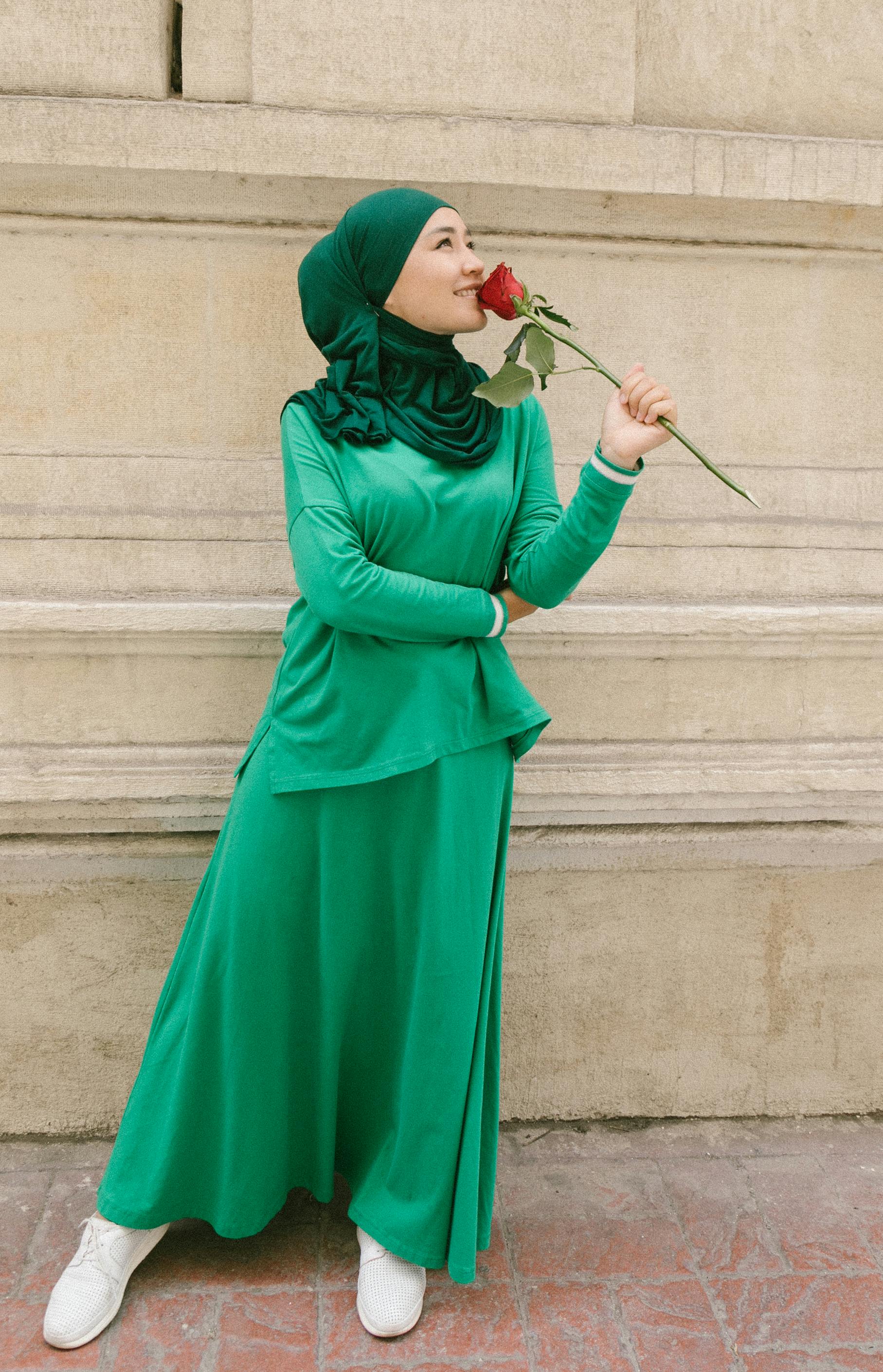 Woman in Green Hijab and Dress  Free Stock Photo