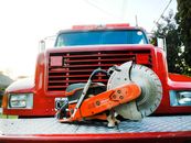 Red Vintage Truck on Snow Covered Ground