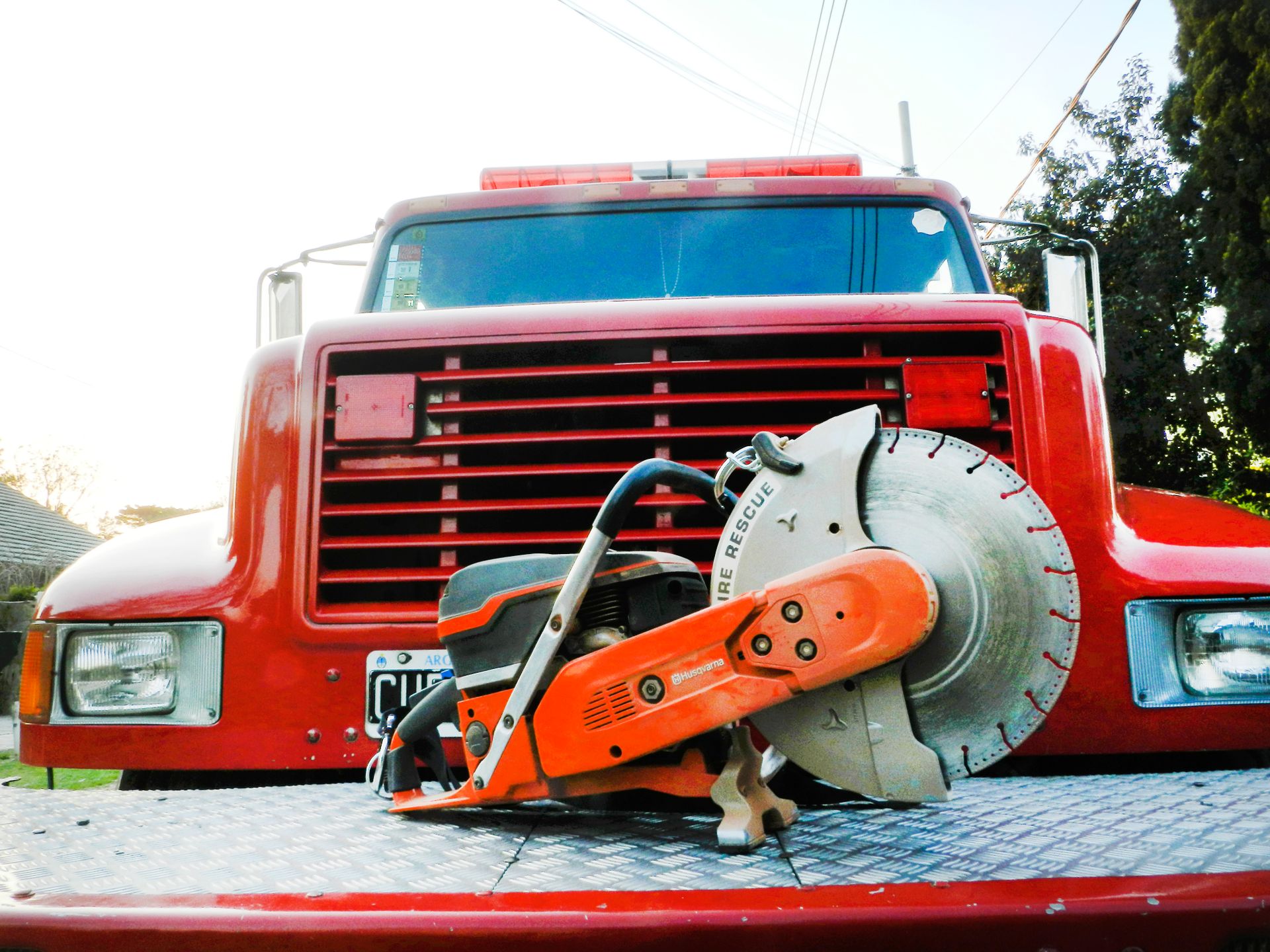 Concrete Saw on Red Truck