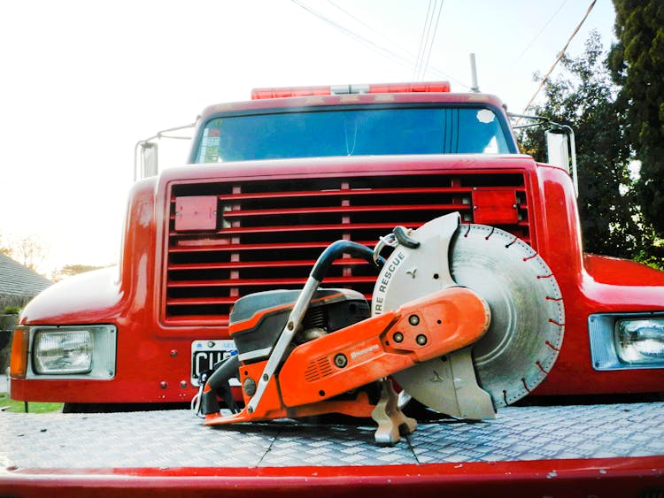 Concrete Saw On Red Truck