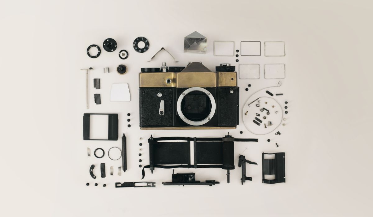 DSLR camera and lenses laid out