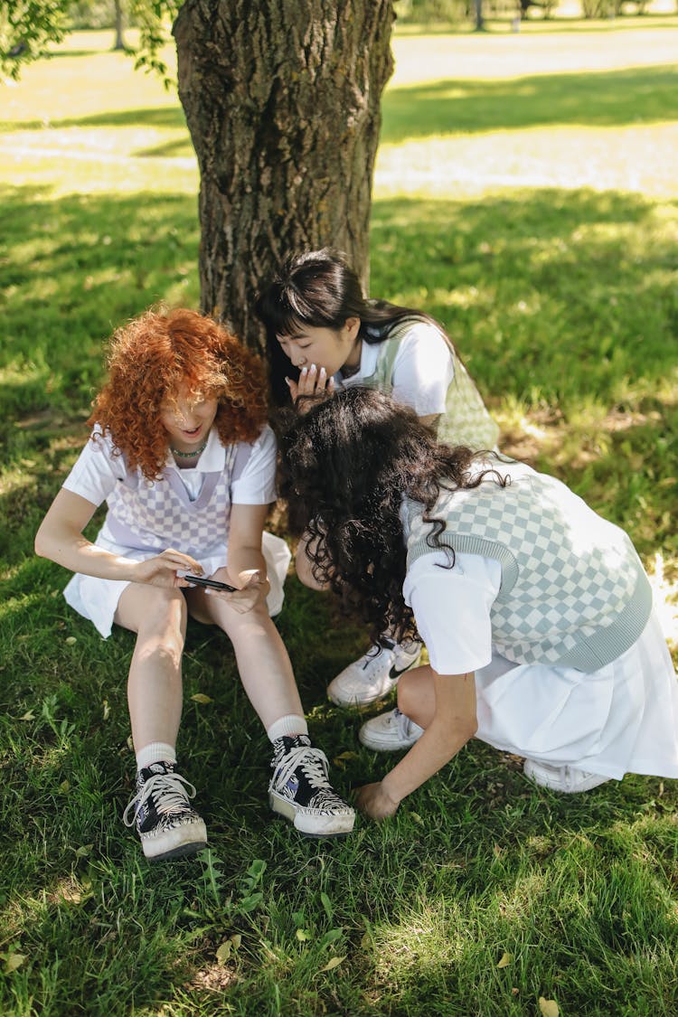 Friends Sitting Under The Shade Of A Tree