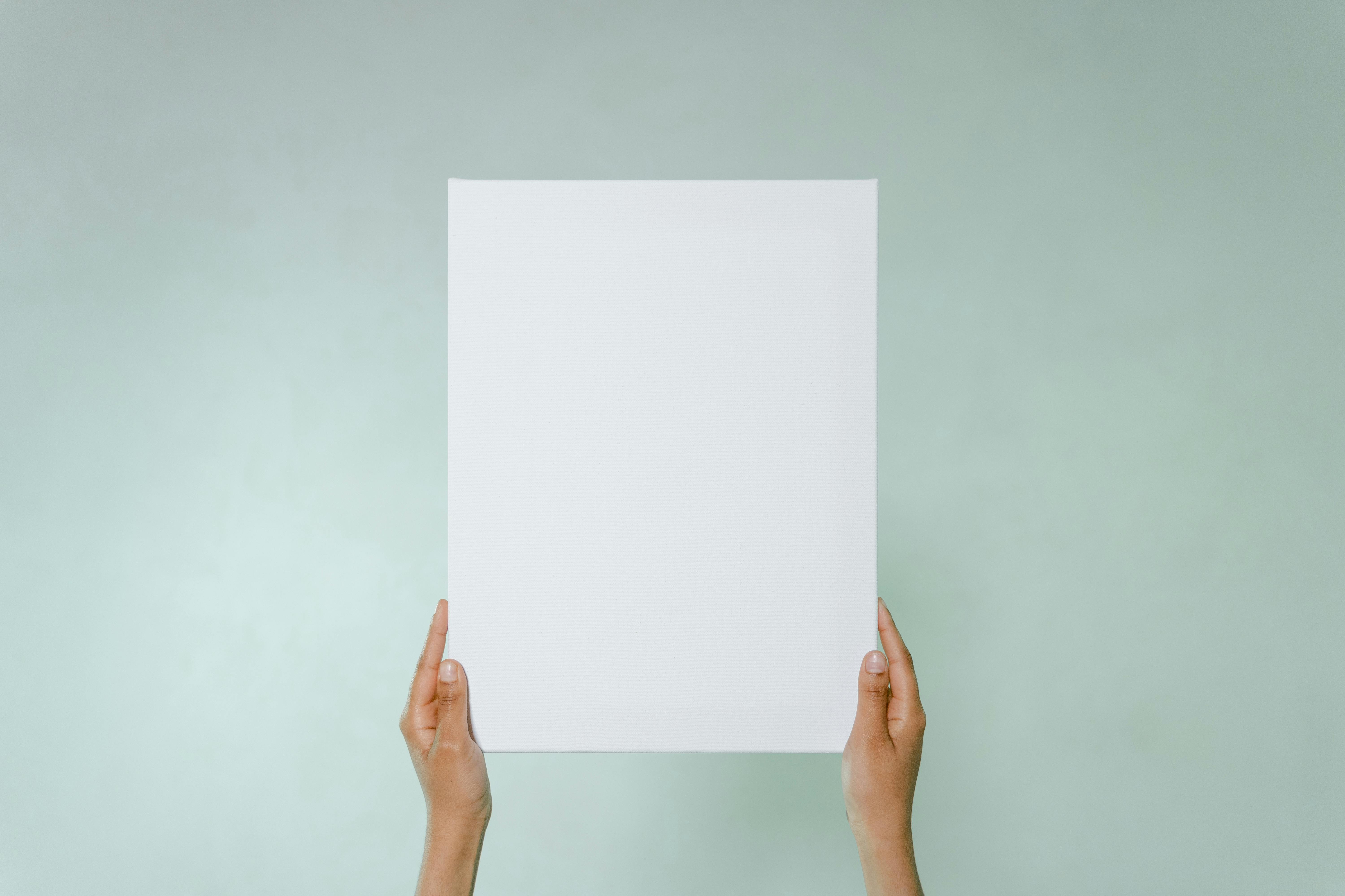 a person holding a blank canvas