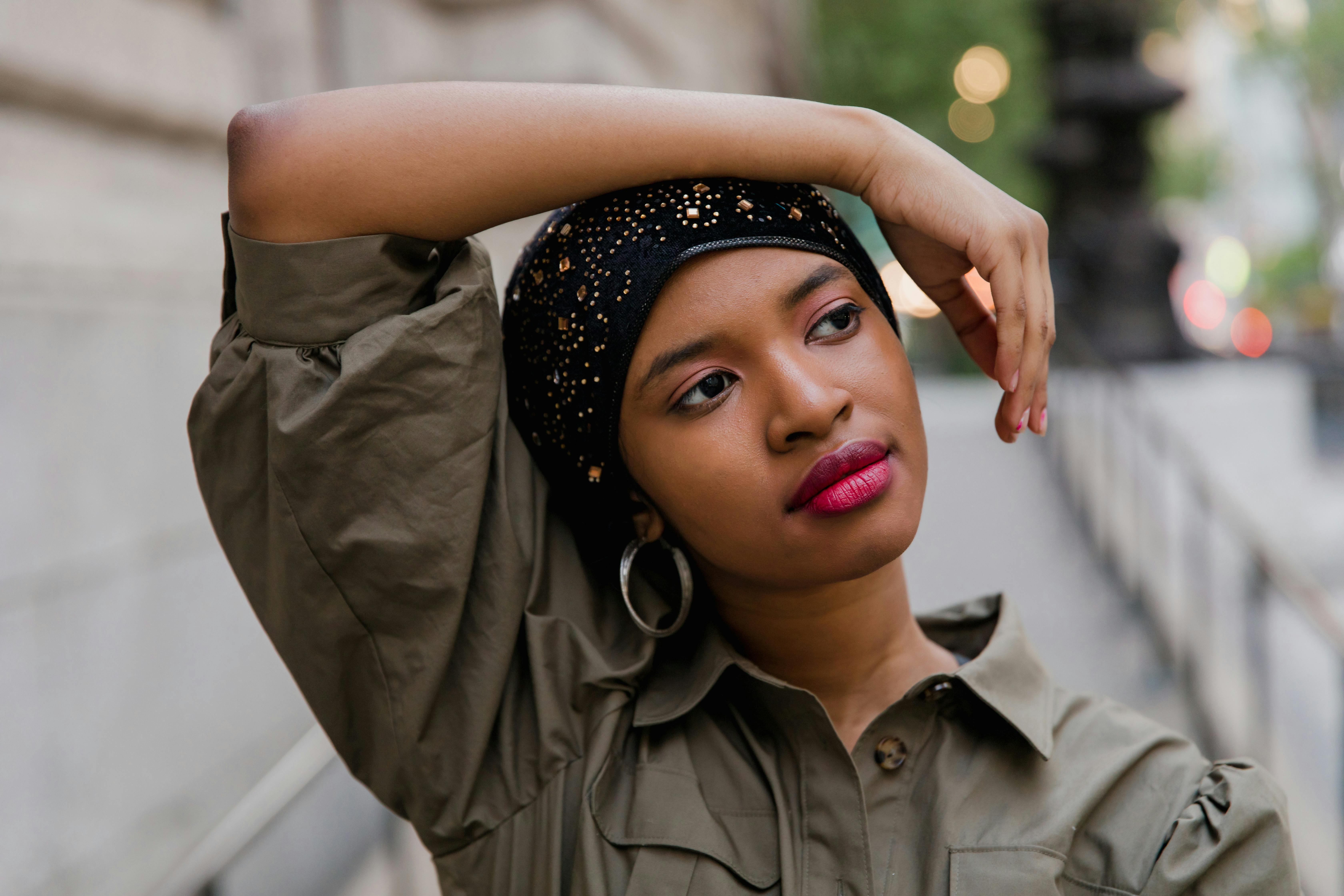 Woman in Black and White Hijab