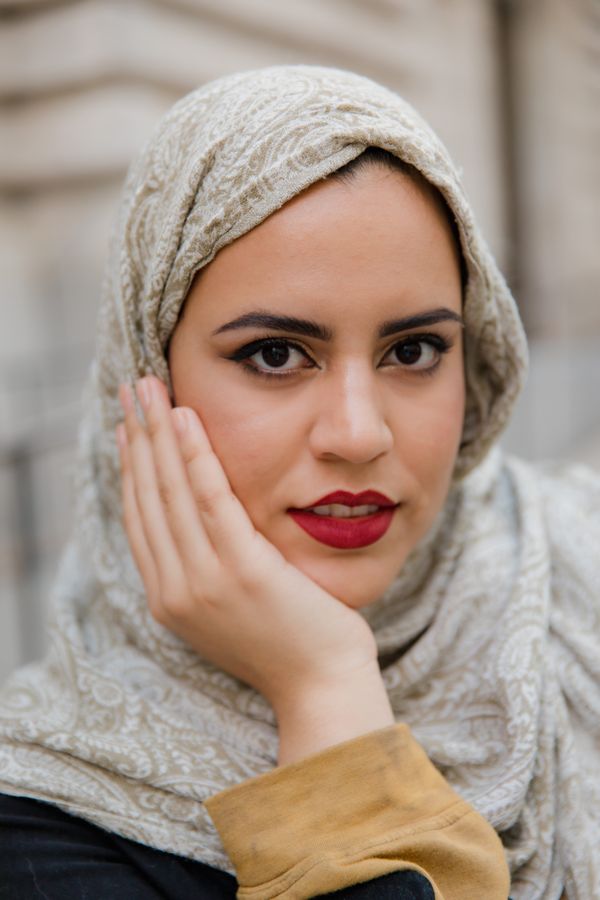 Portrait in hijab with red lipstick
