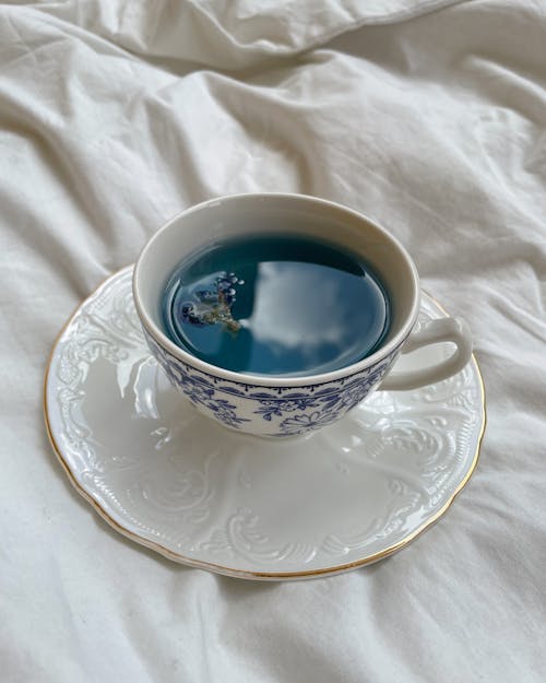 Gratis stockfoto met blauwe thee, detailopname, doek