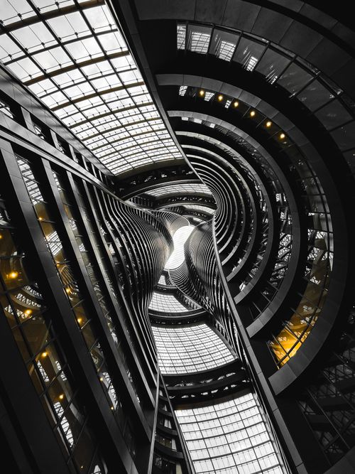 Free Low angle view of a modern, spiral architectural design in Beijing. Stock Photo