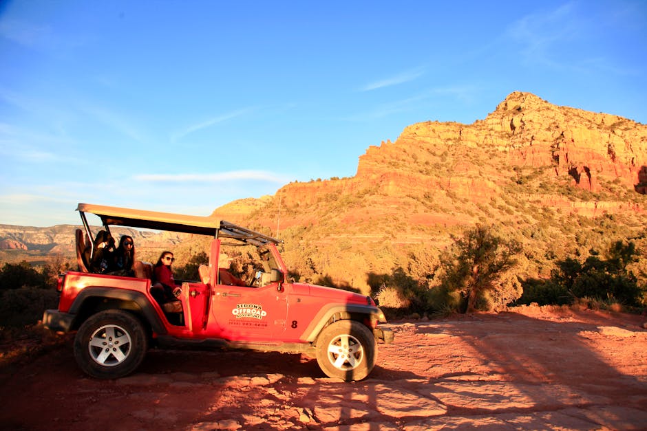 Explore the stunning red rock formations of Sedona, AZ with a thrilling jeep tour across the desert terrain.