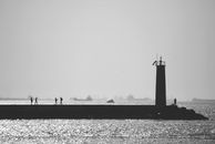 Silhouette of People Standing Near Lighthouse