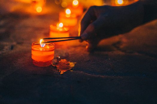 Lighted Candles In Close Up View