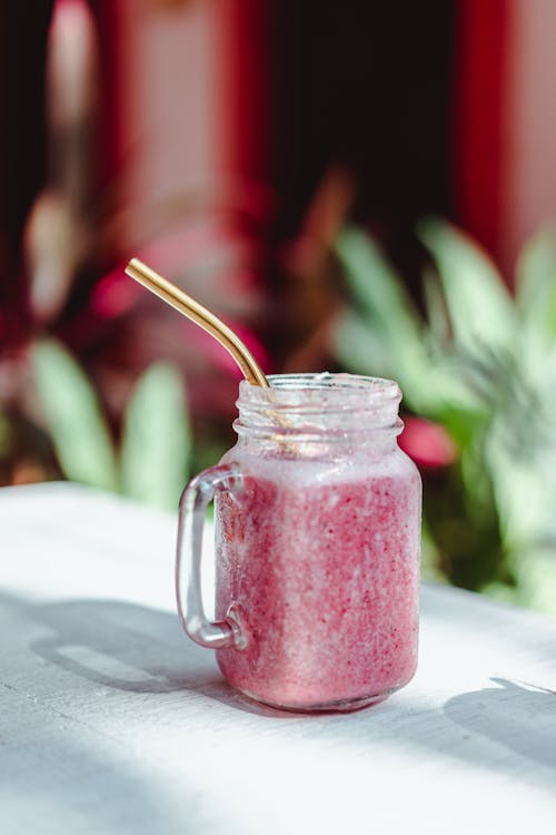 Smoothie Clear Glass Jar on White Table