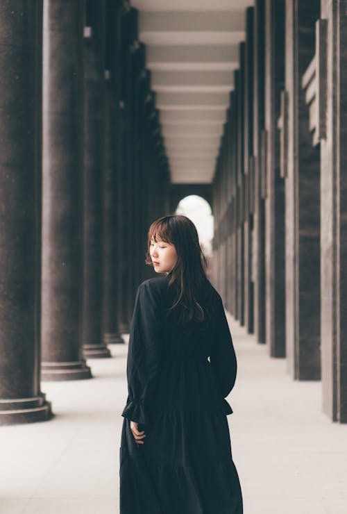 Woman Wearing Black Long Dress