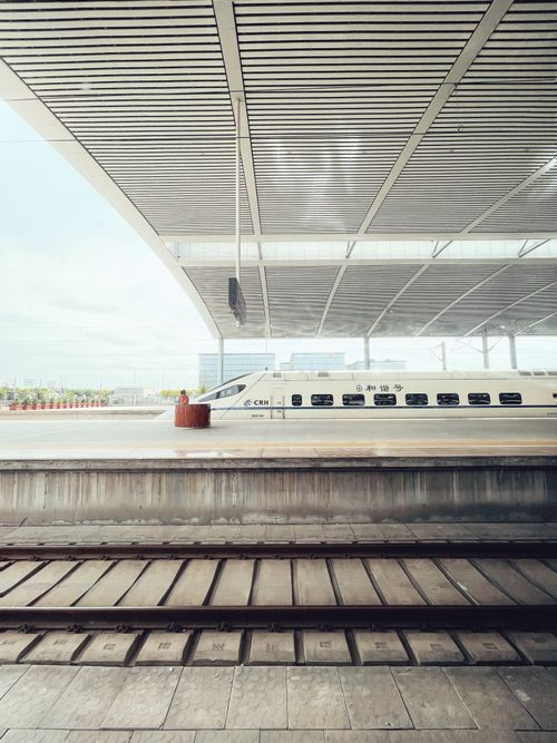 Free A modern high-speed train sits at Taiyuan Railway Station in China. Stock Photo