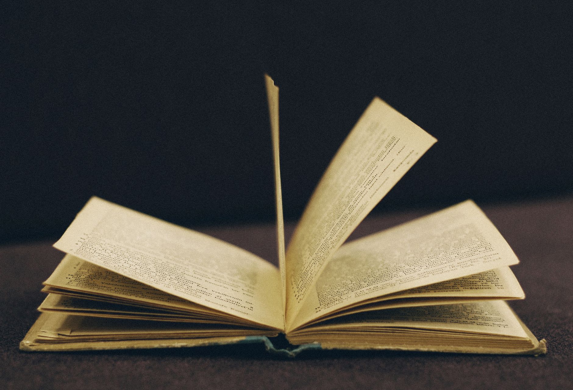 Close-up of an open vintage book with pages mid-turn, offering a nostalgic and literary feel.