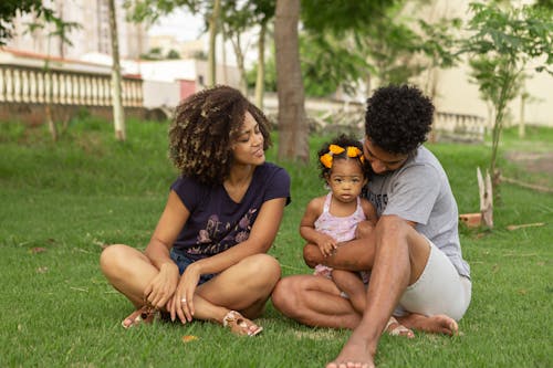 Family Sitting on Grass in the Park