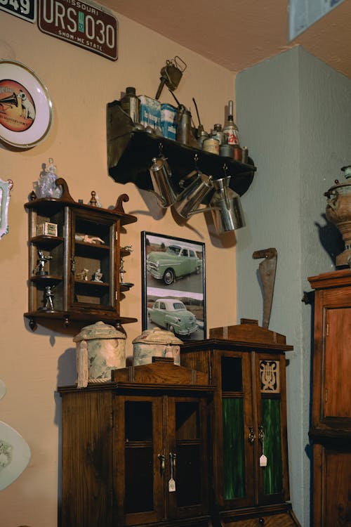 Antique Decoration on Wooden Shelves 