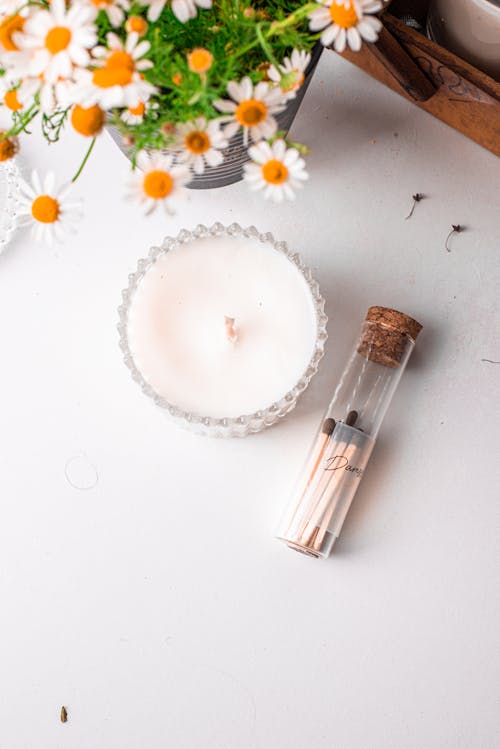 Flatlay of a Candle and Match