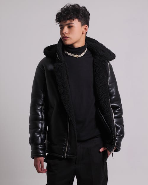 Man in Black Leather Jacket