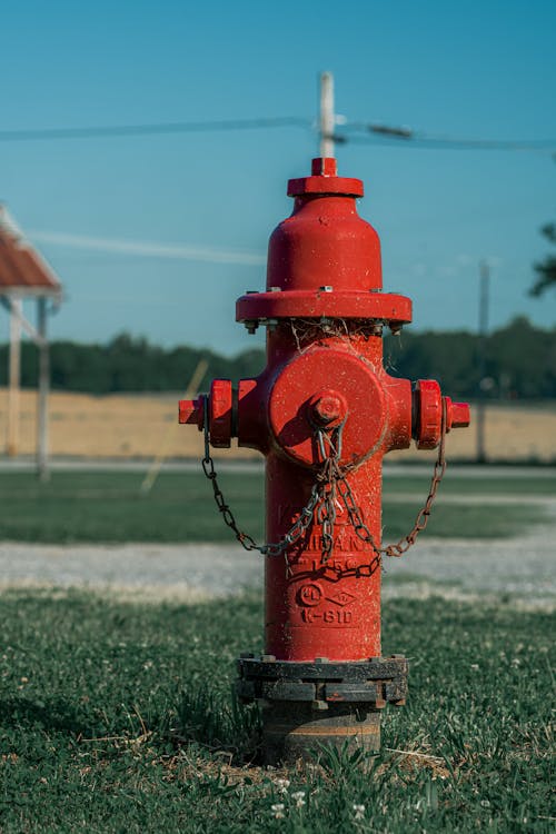 Free Red Fire Hydrant on Green Grass Stock Photo