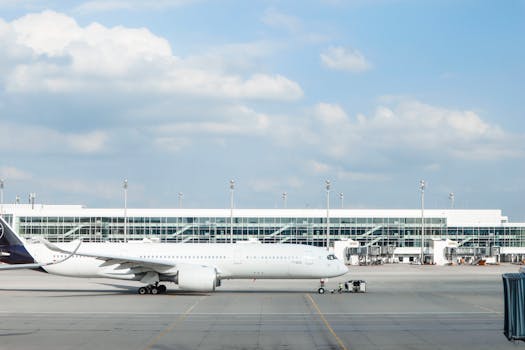 Widebody aircraft parked at an airport gate during clear day with terminal building visible.
