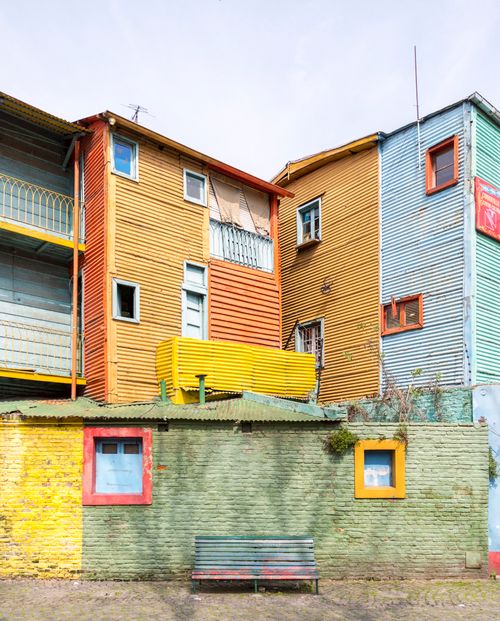 Free Brightly painted houses in La Boca, Buenos Aires, showcasing vibrant architectural style. Stock Photo
