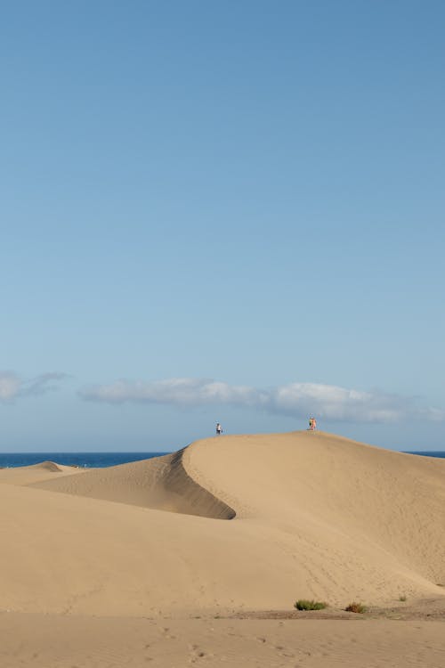 Free People on Dune on Desert Stock Photo