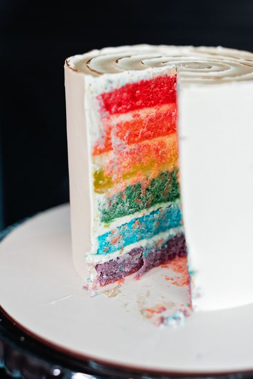 Free Deliciously colorful rainbow cake with creamy icing, vibrant layers exposed. Stock Photo