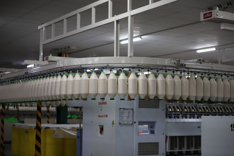 Yarn production line in a textile factory