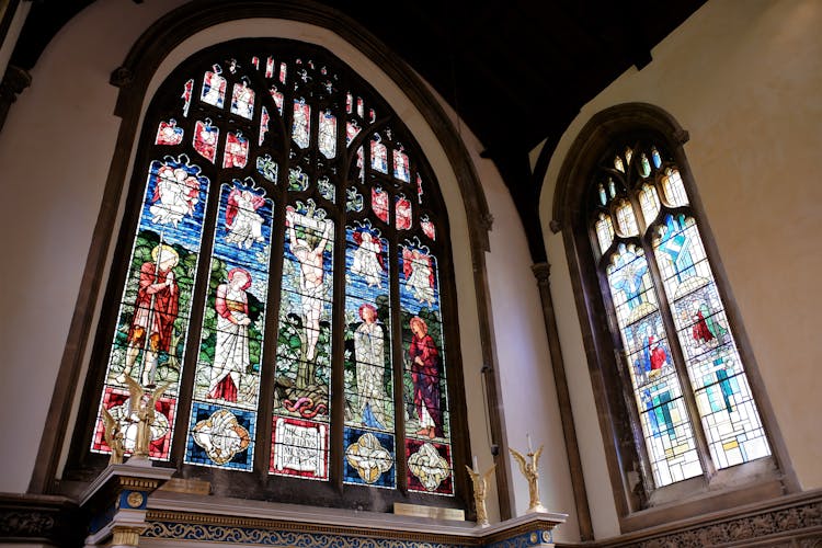 Stained Glass Windows At St. Marys Church, Rickmansworth, Hertfordshire, England, UK