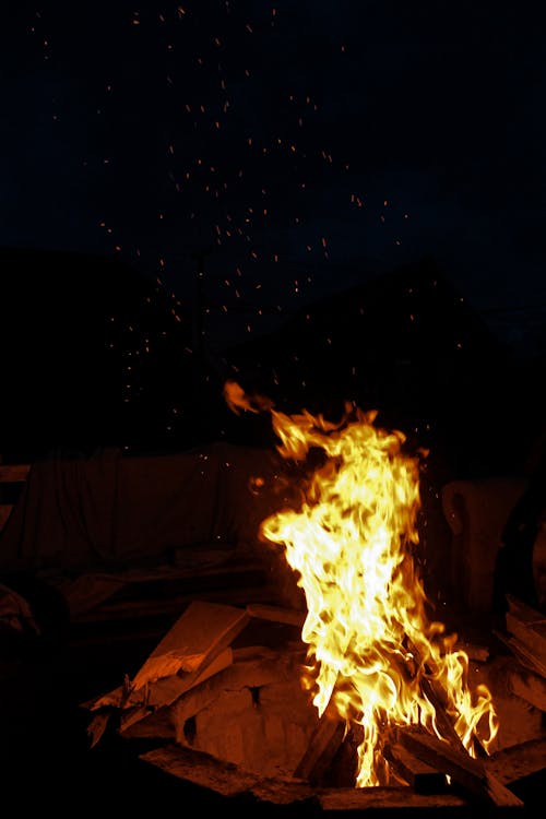 たき火, 垂直ショット, 夕方の無料の写真素材