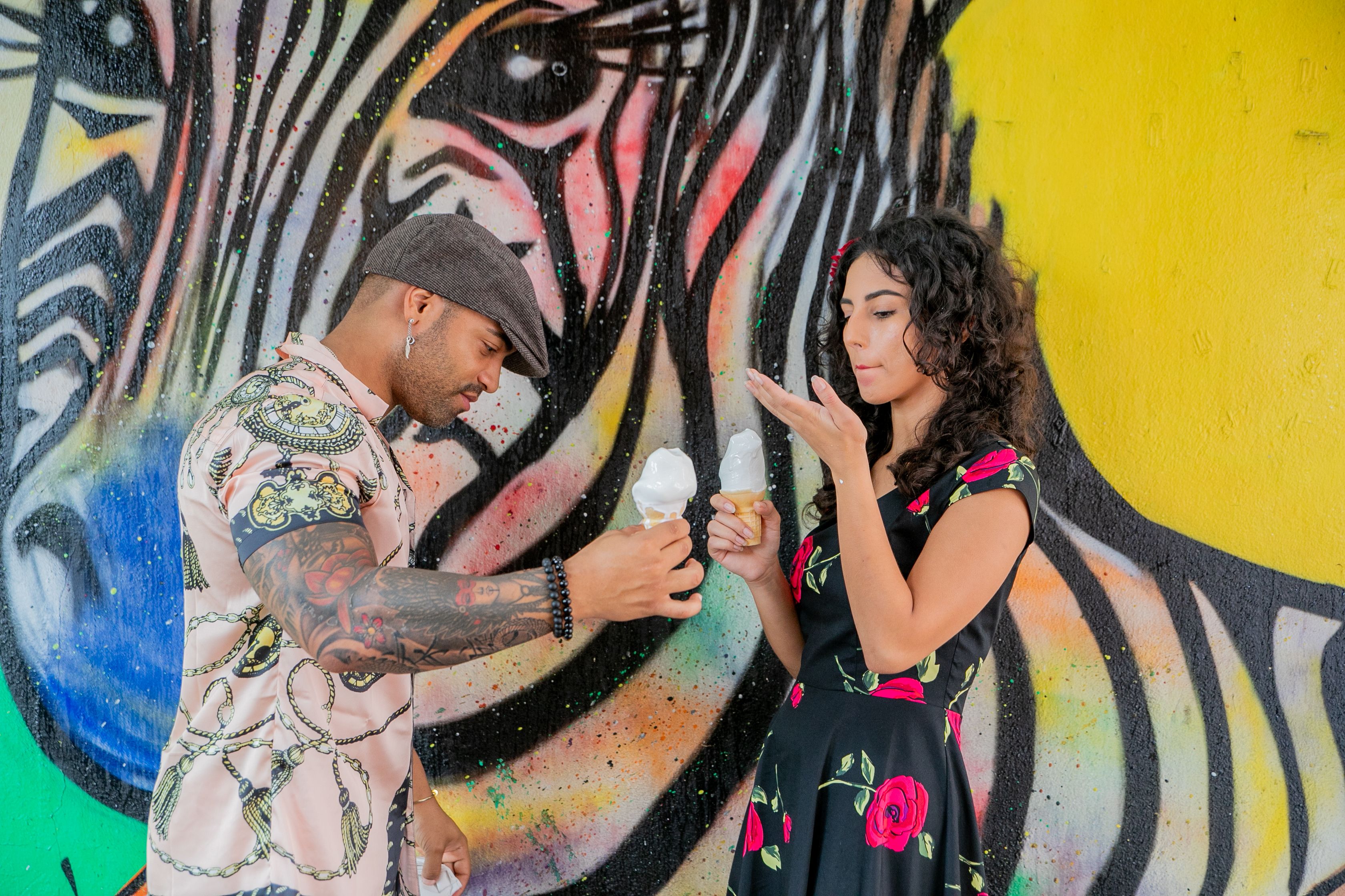 Couple enjoying ice cream together