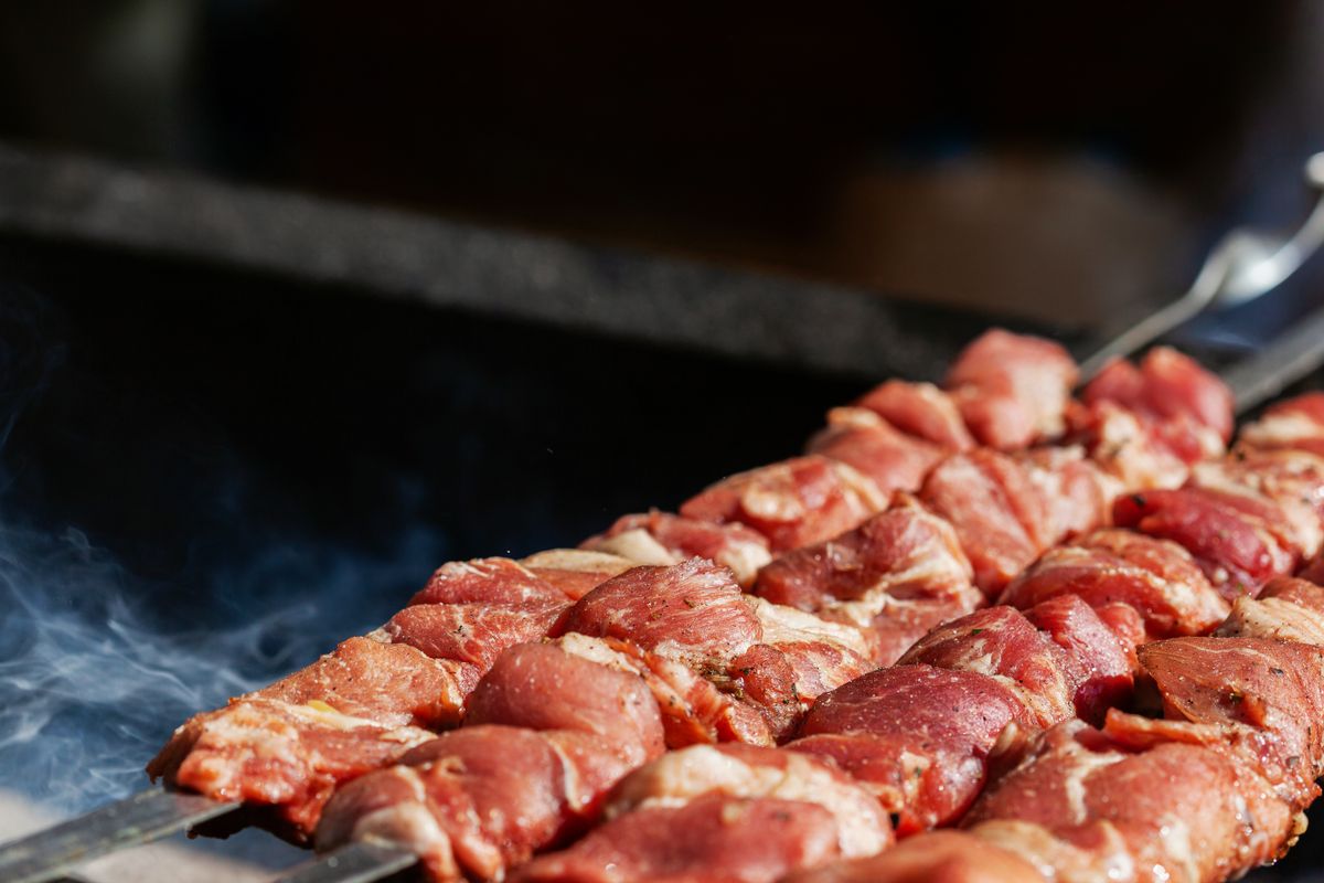 Raw meat skewers ready for the grill