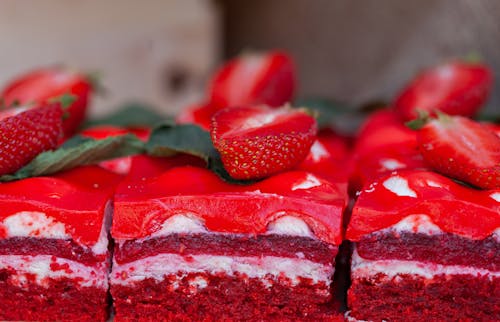 Close-up of Red Cake with Strawberries 