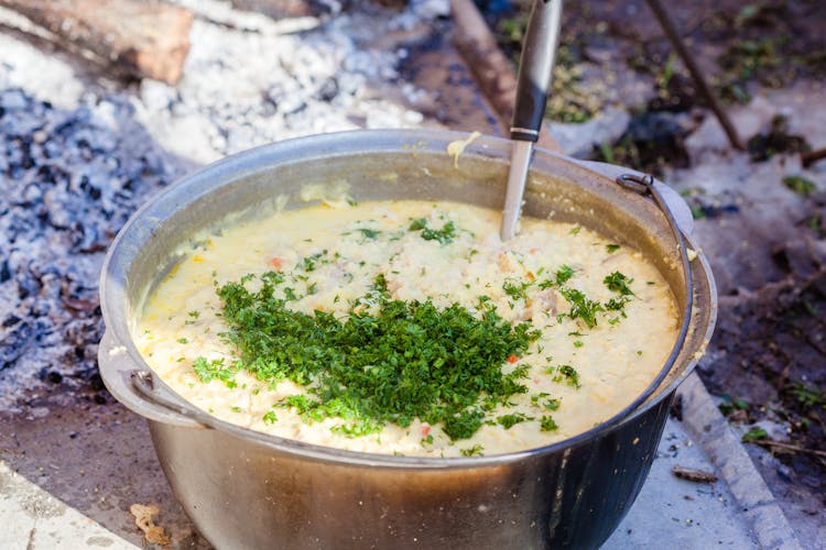 Close-up Of A Big Pot With Soup 