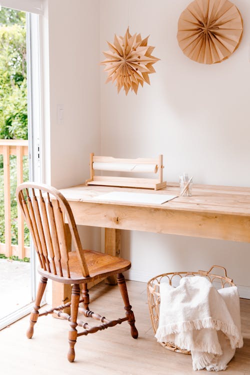 Minimalistic Desk Area with Wooden Elements 