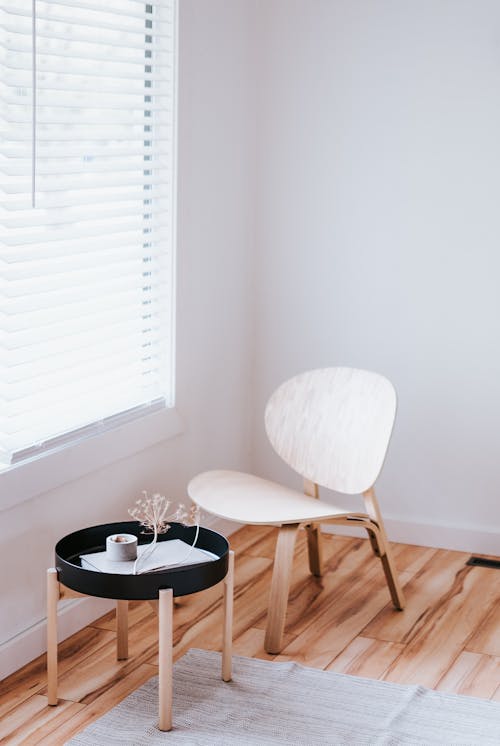 Black Round Table with Wooden Chair