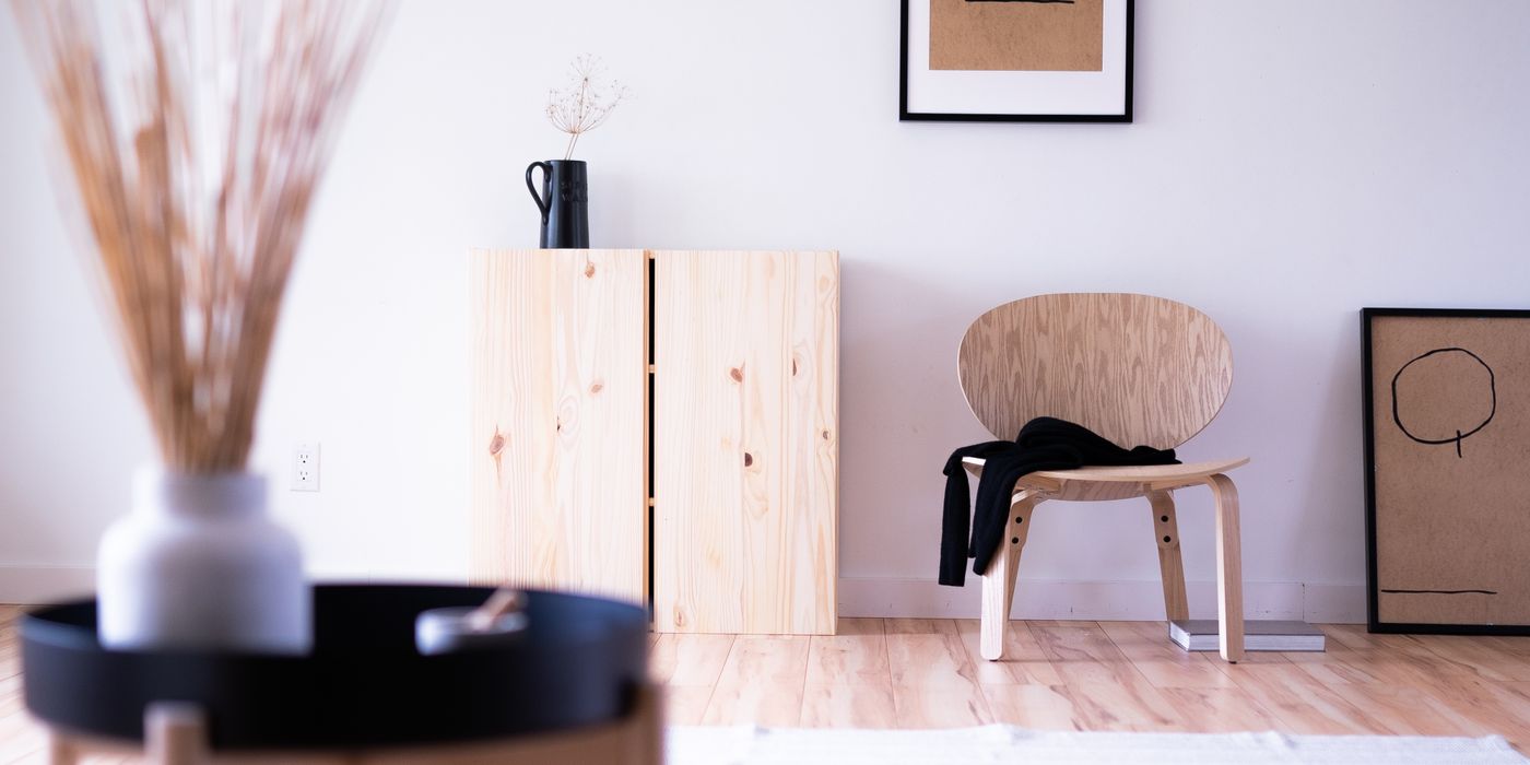 Bright Japandi style living room wooden furniture minimalist decor