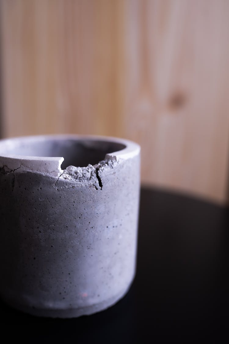 Broken Gray Concrete Vase 