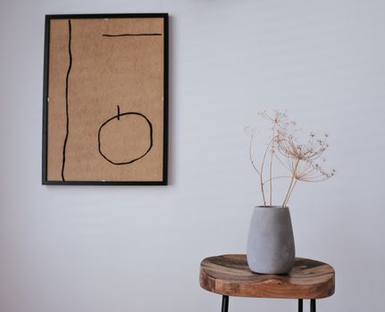 Brown Wooden Board With White Vase