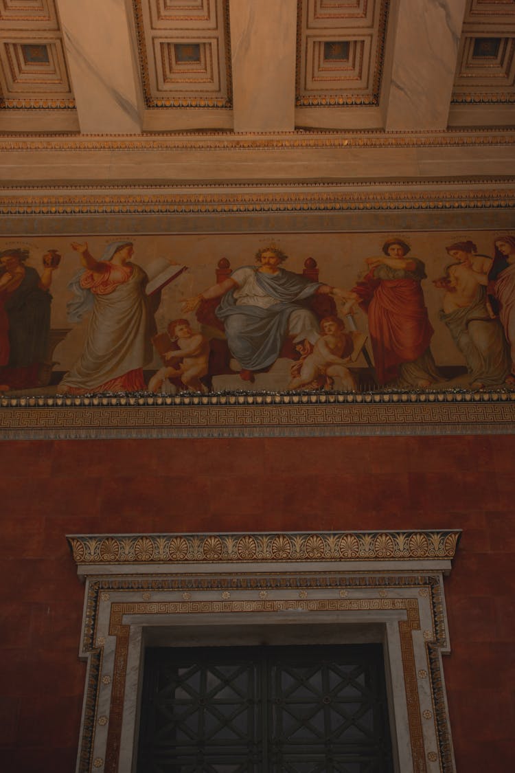 Interior With Frescos And Coffer Ceiling