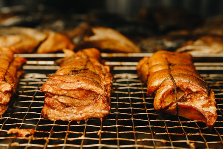 Close-up Of Fish Grilling 