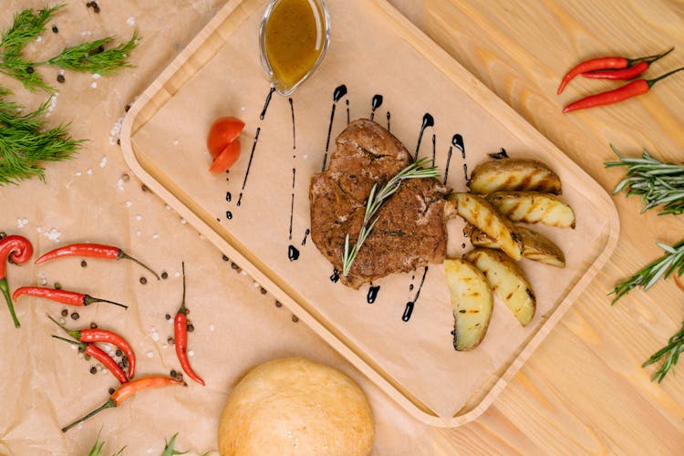 Overhead Shot Of A Steak Dish