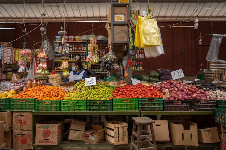 Fruits And Vegetables Display In Market