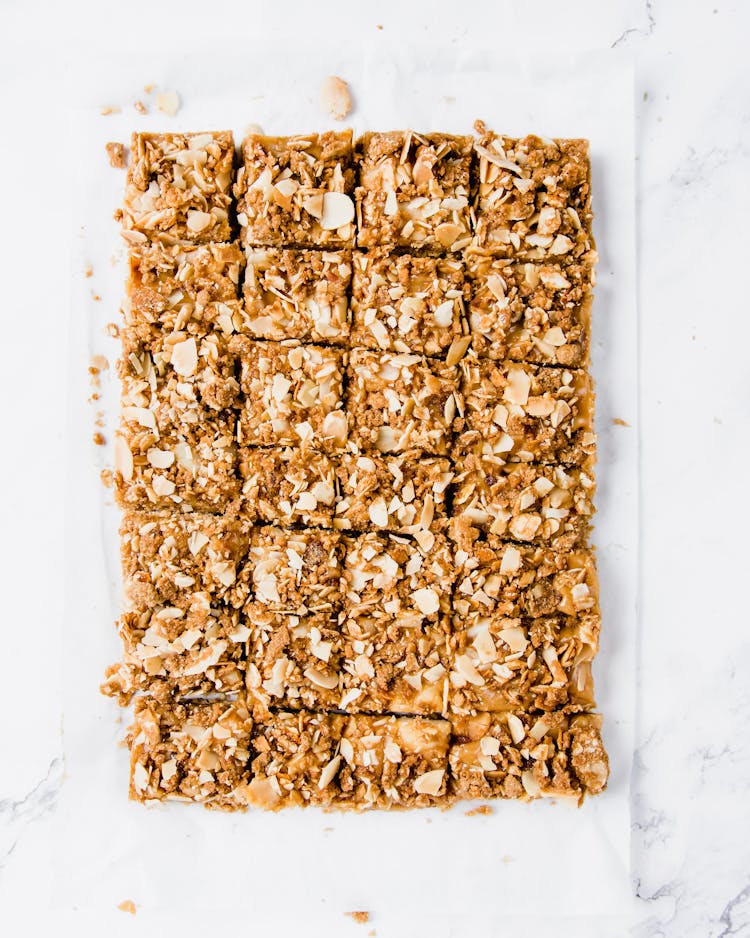 A Caramel Bars On A White Surface