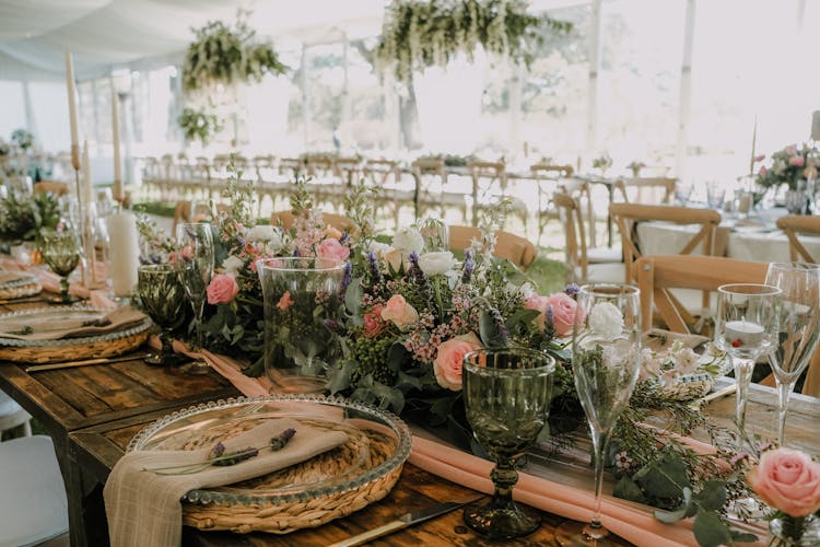 Bouquet Of Flowers Used As Table Centerpiece