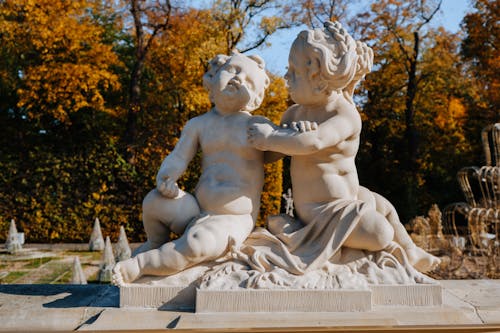 Sculptures of Children in King John III Palace Museum, Wilanow, Warsaw, Poland 