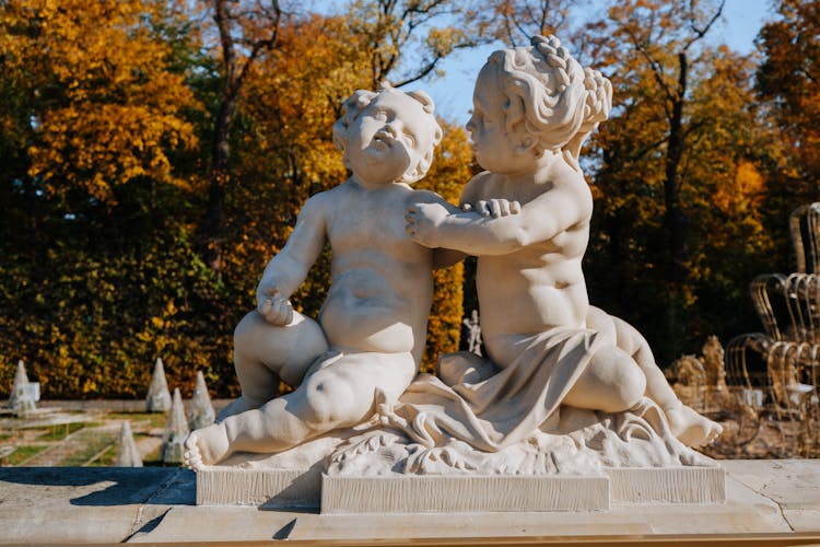 Sculptures Of Children In King John III Palace Museum, Wilanow, Warsaw, Poland 