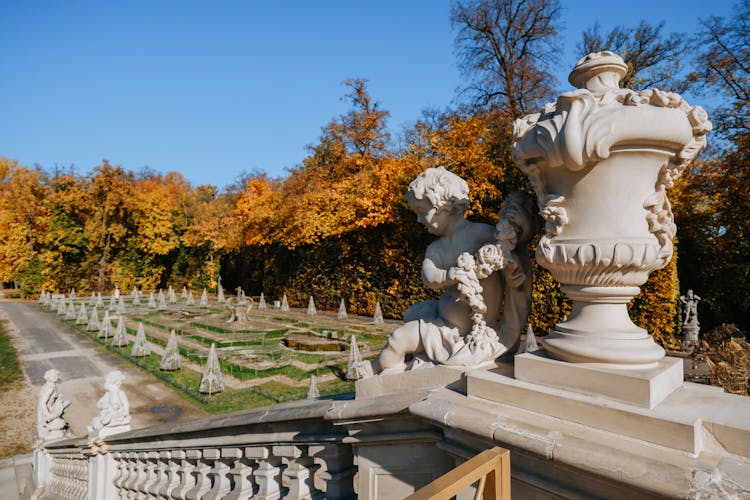 Sculptures And The Garden In King John III Palace Museum, Wilanow, Warsaw, Poland 